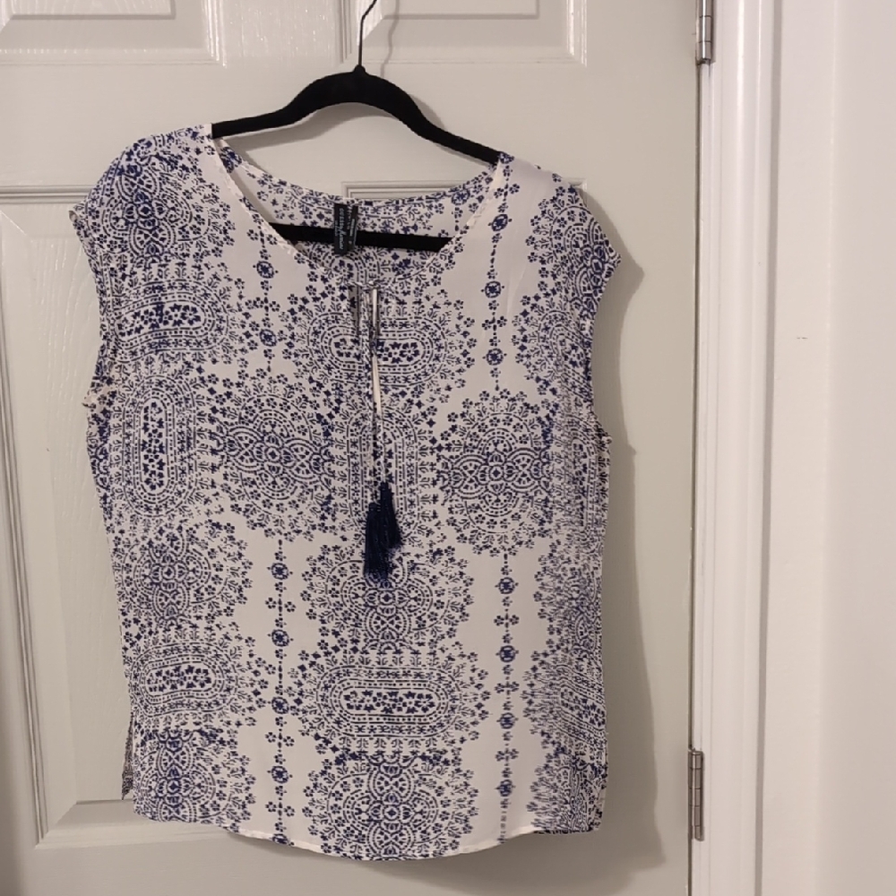 Guess by Marciano Navy and White Blouse